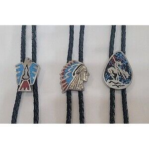VTG Lot Of 3 Southwestern SSI Native American Bolo Tie w/Turquoise & Coral USA